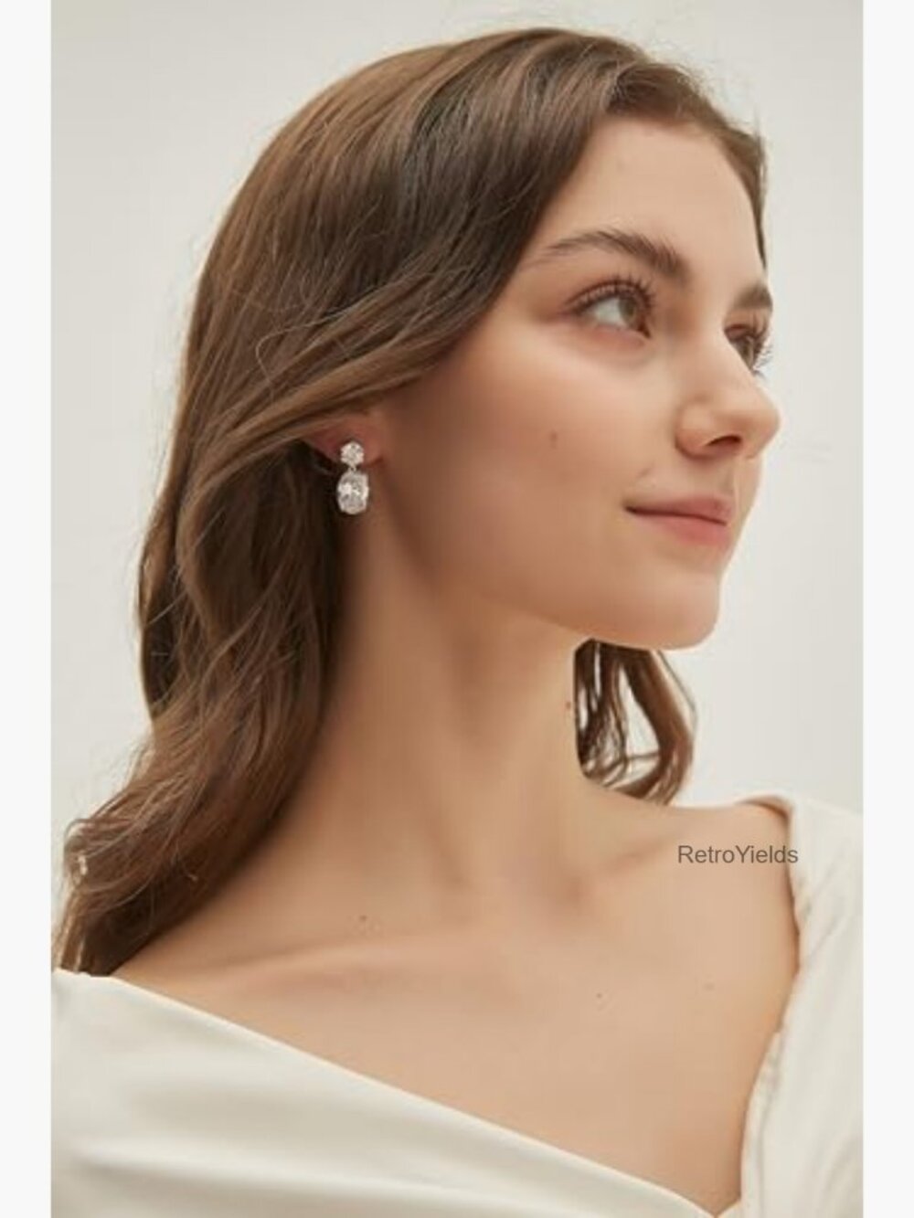 Cubic Zirconia Dangle Drop Oval Silver Post Bridal Prom Earrings - Picture 2 of 7